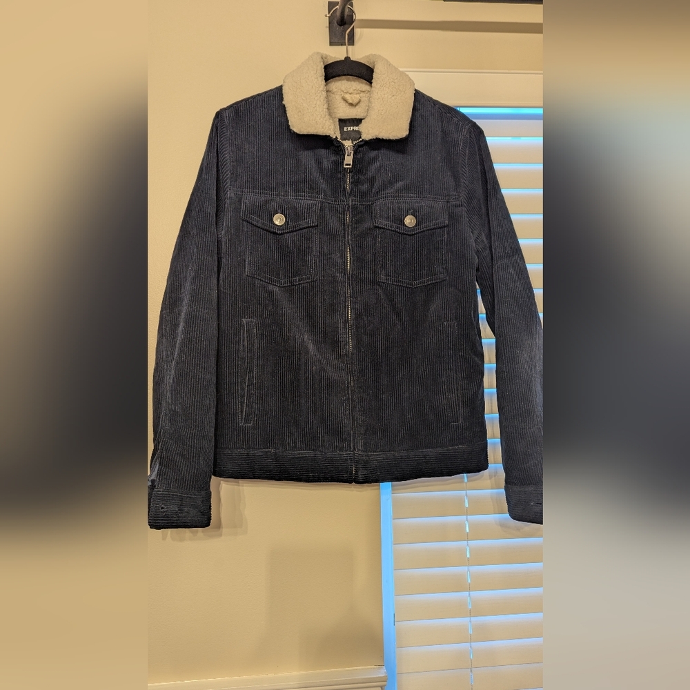 Express Sherpa Lined Corduroy Jacket - Navy